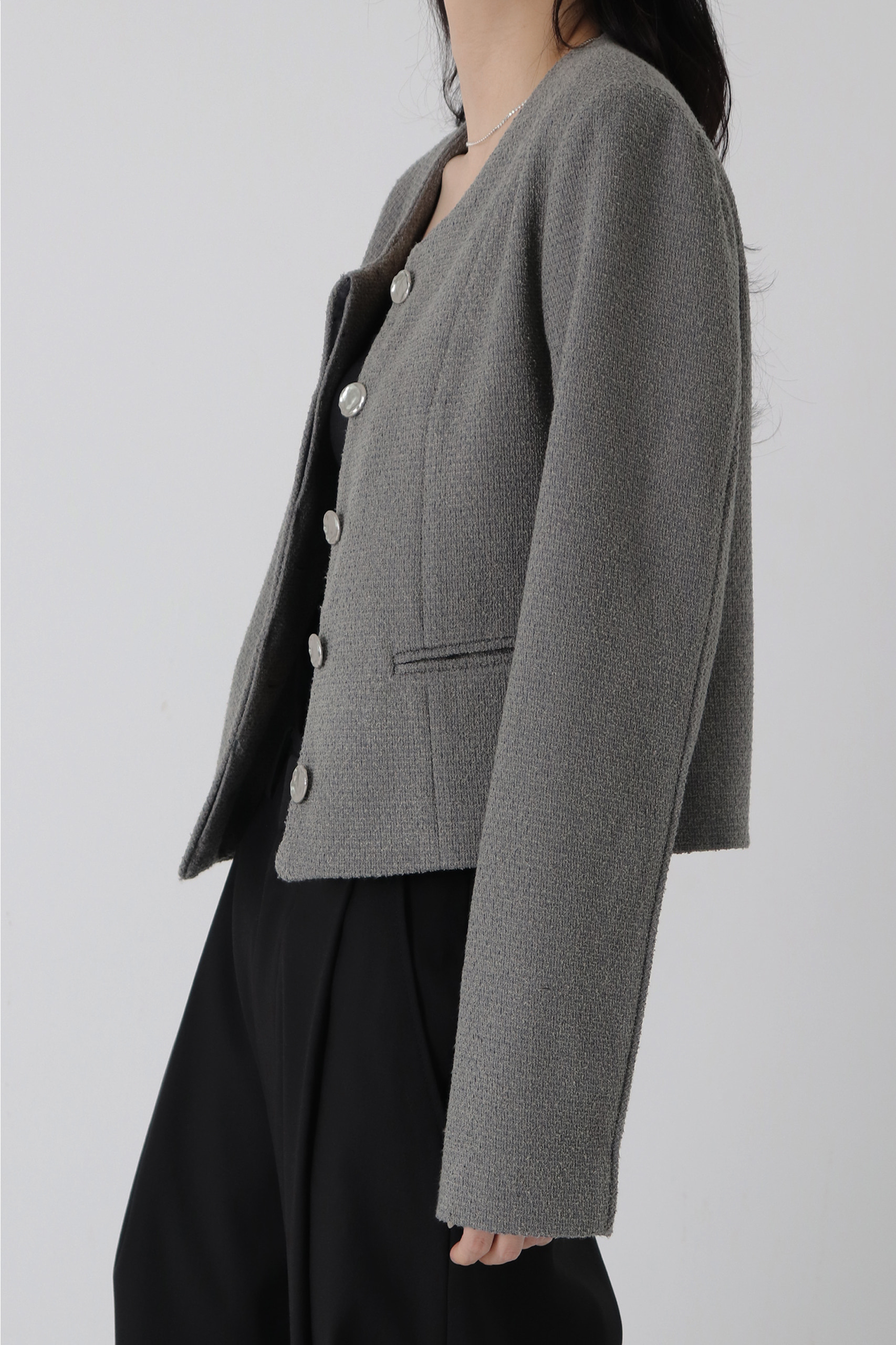 Piping Tweed Jacket [ Multi Gray ]