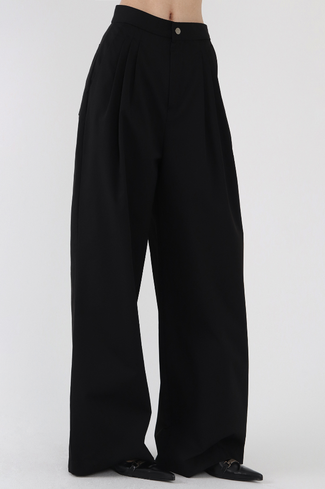 Inverted Pleats Set-up Pants [Black]