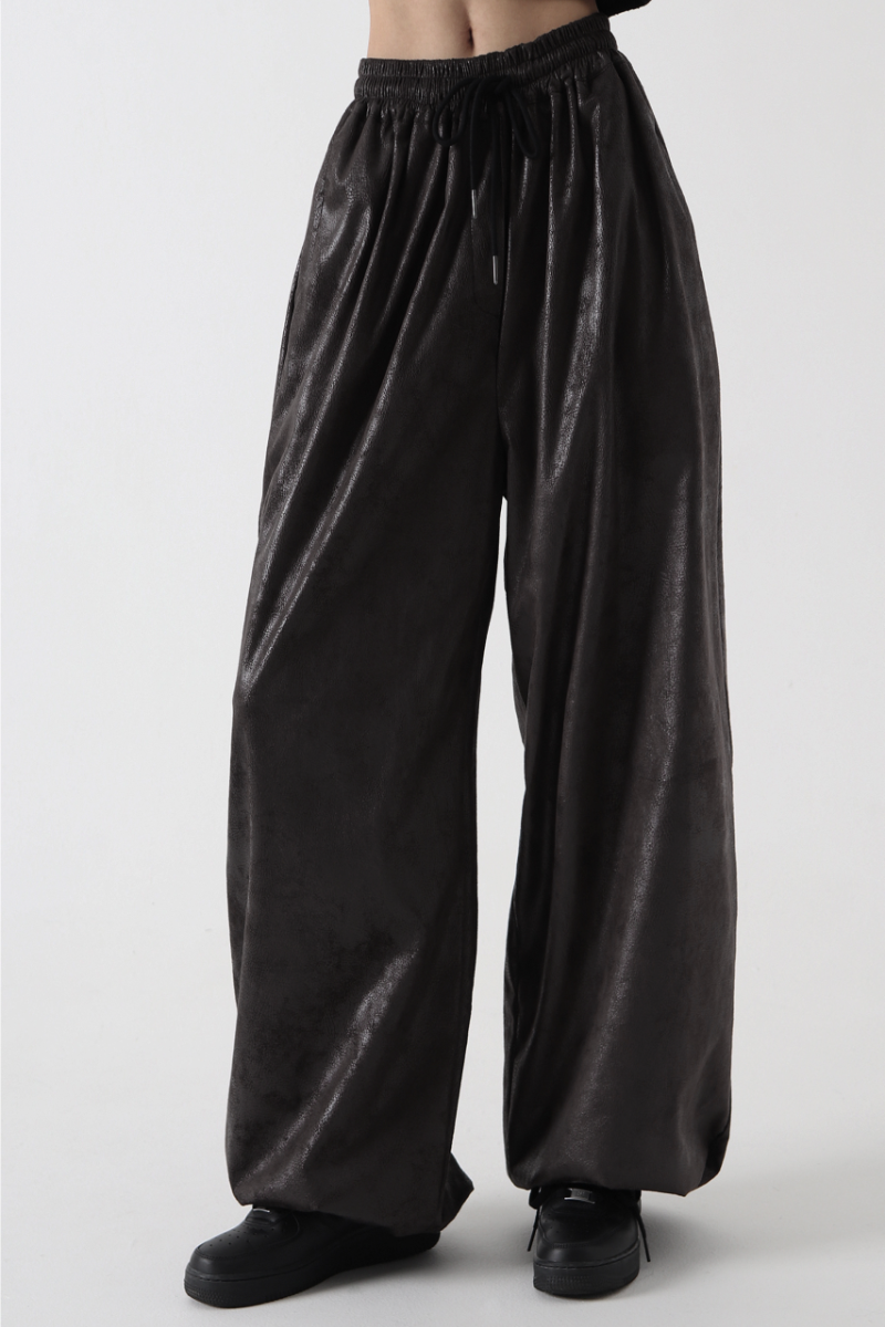 2-Way Faux Suede Pants [ Charcoal Brown ]