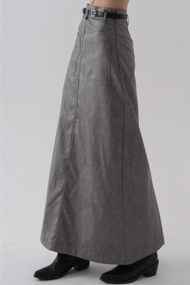 Back to Front Leather Long Skirt [ Ash Brown ]
