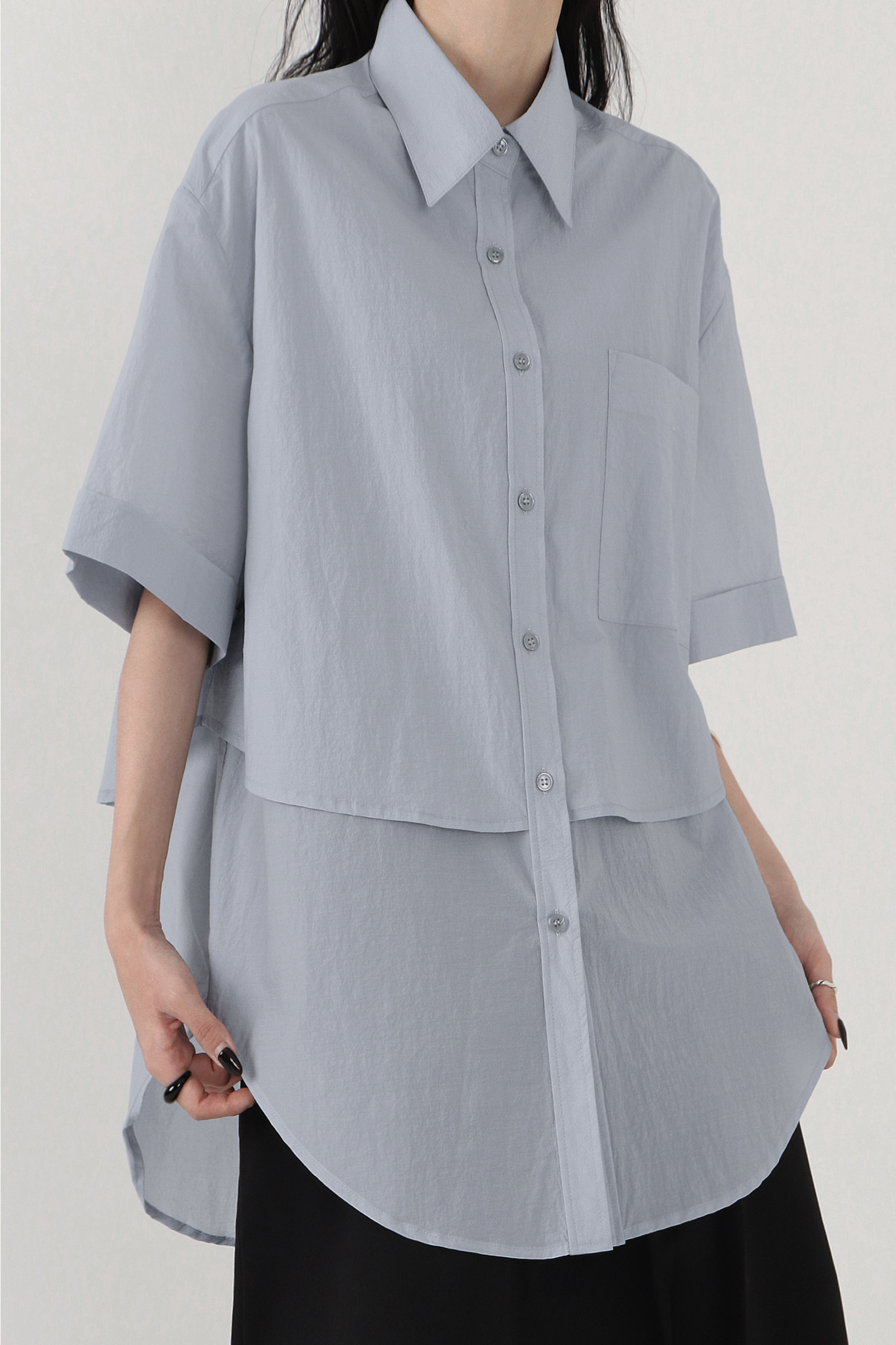 Layered Half Shirts [Blue Gray]