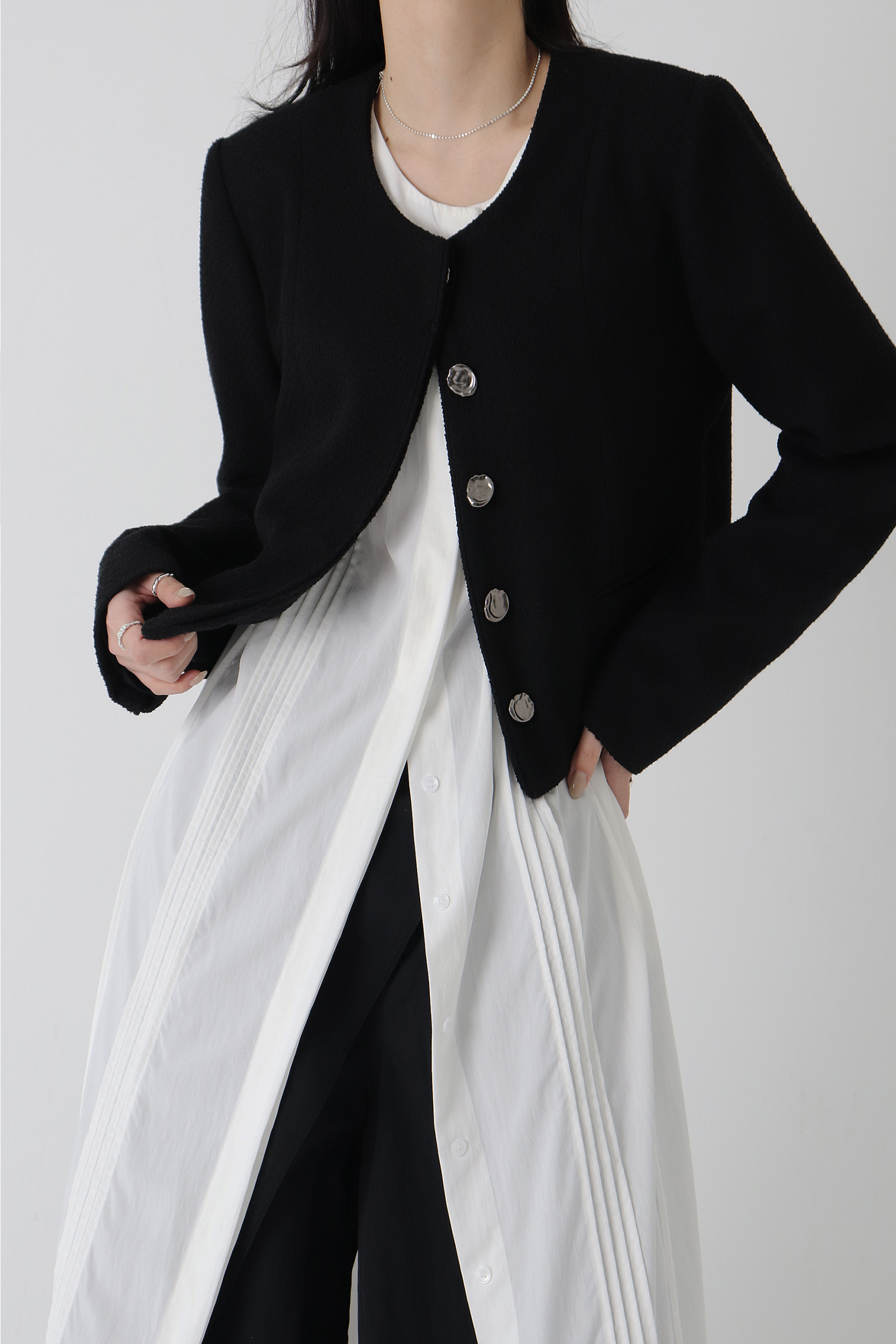 Piping Tweed Jacket [ Black ]