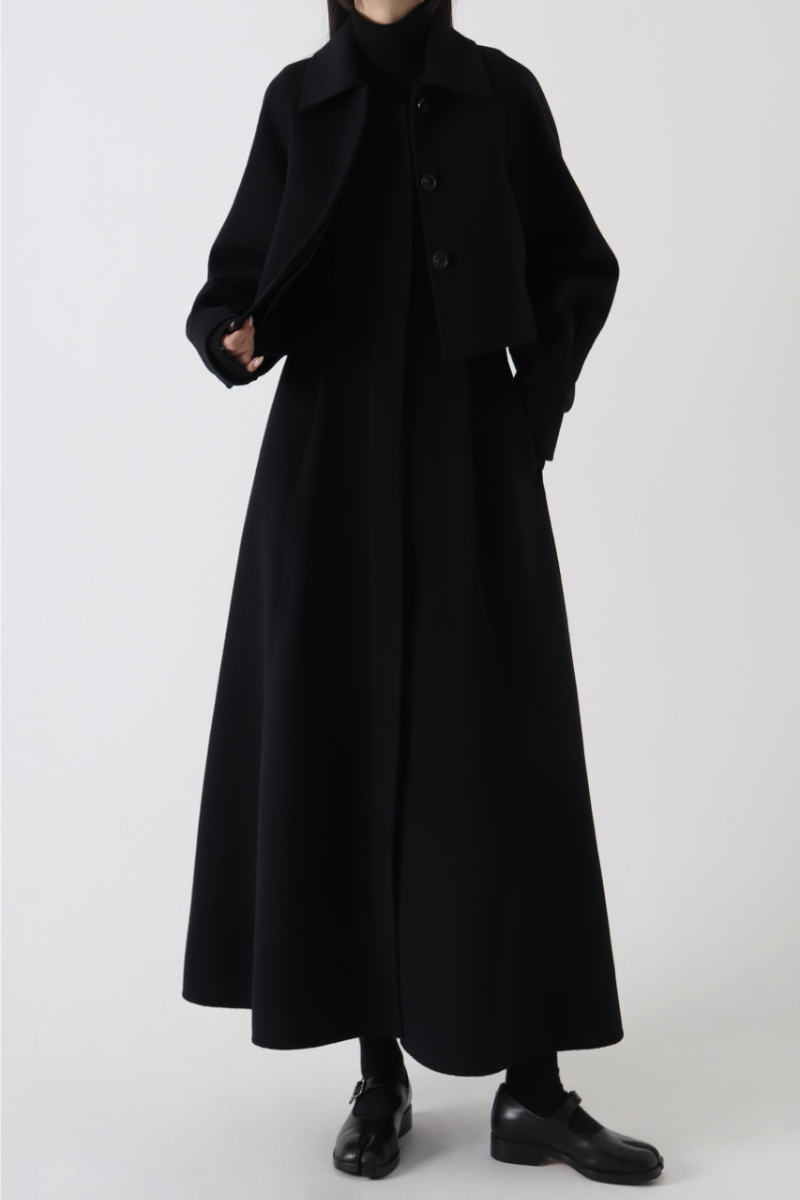 3-Way Cashmere Handmade Coat [ Blue Black ]
