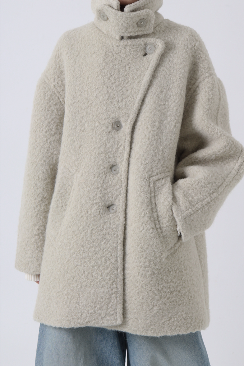 Alpaca Single Pea Coat [ Cream Gray ]