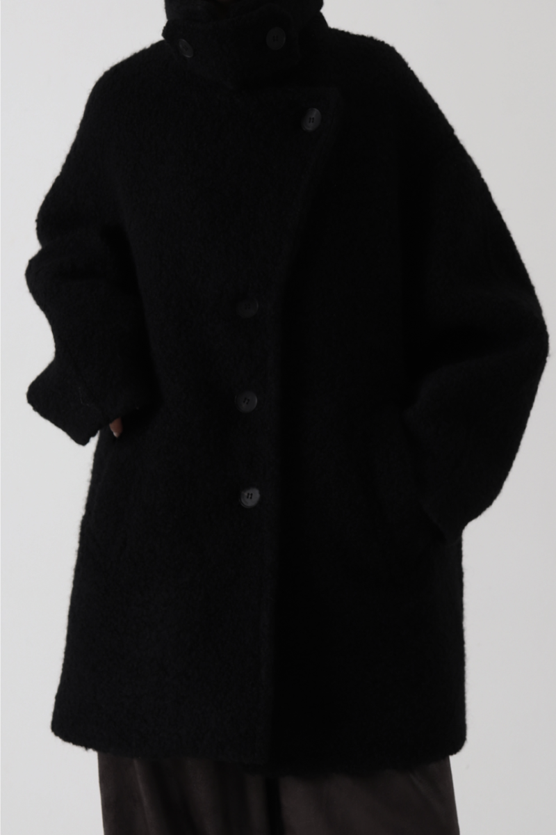 Alpaca Single Pea Coat [ Black ]