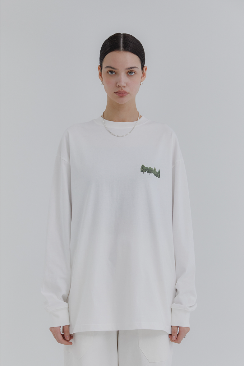 Tree Overfit Long Sleeve T-shirts [ White ]