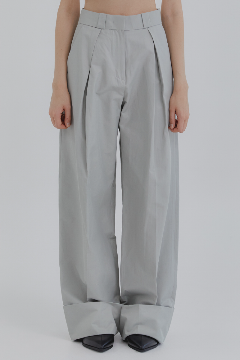 Roll-up Inverted Pleats Pants [ Light Gray ]