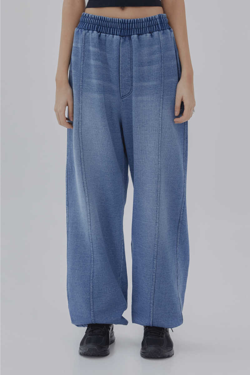 Denim Sweat Set-up Pants [ Blue ]