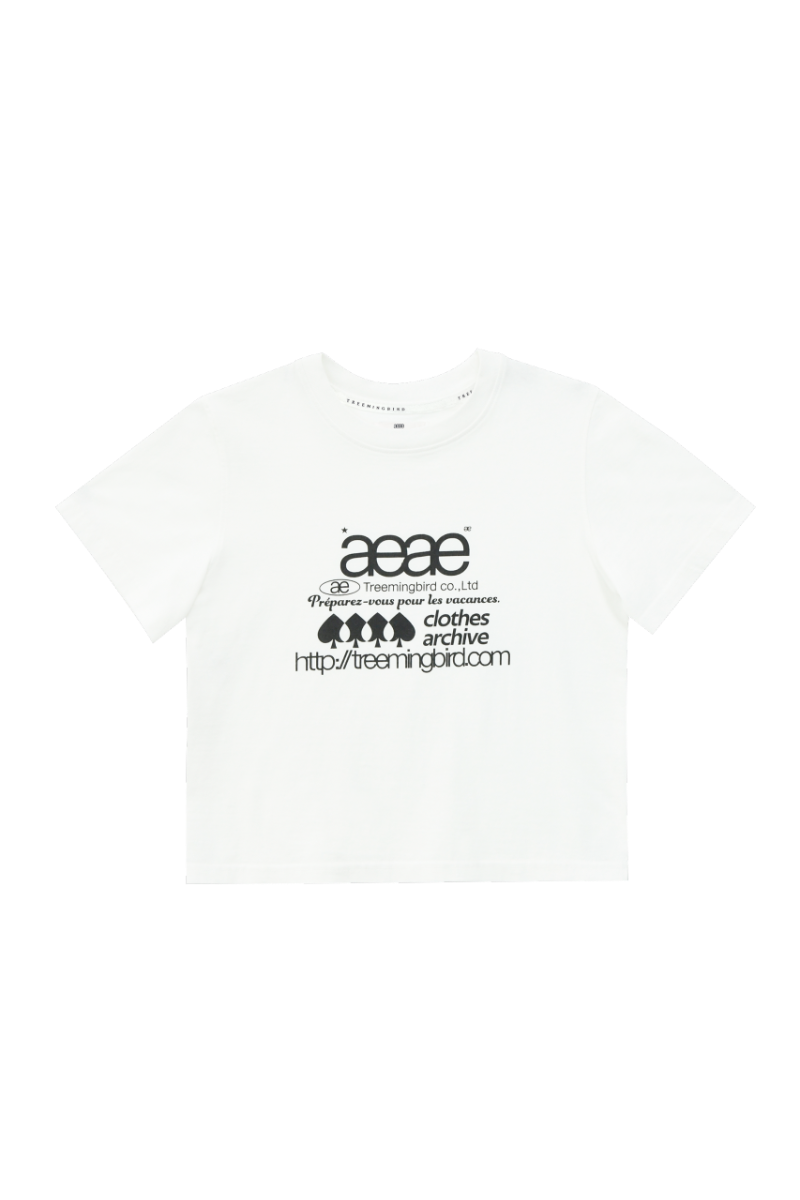 aeae x TREEMINGBIRD Web Logo Crop T-shirts [ White ]