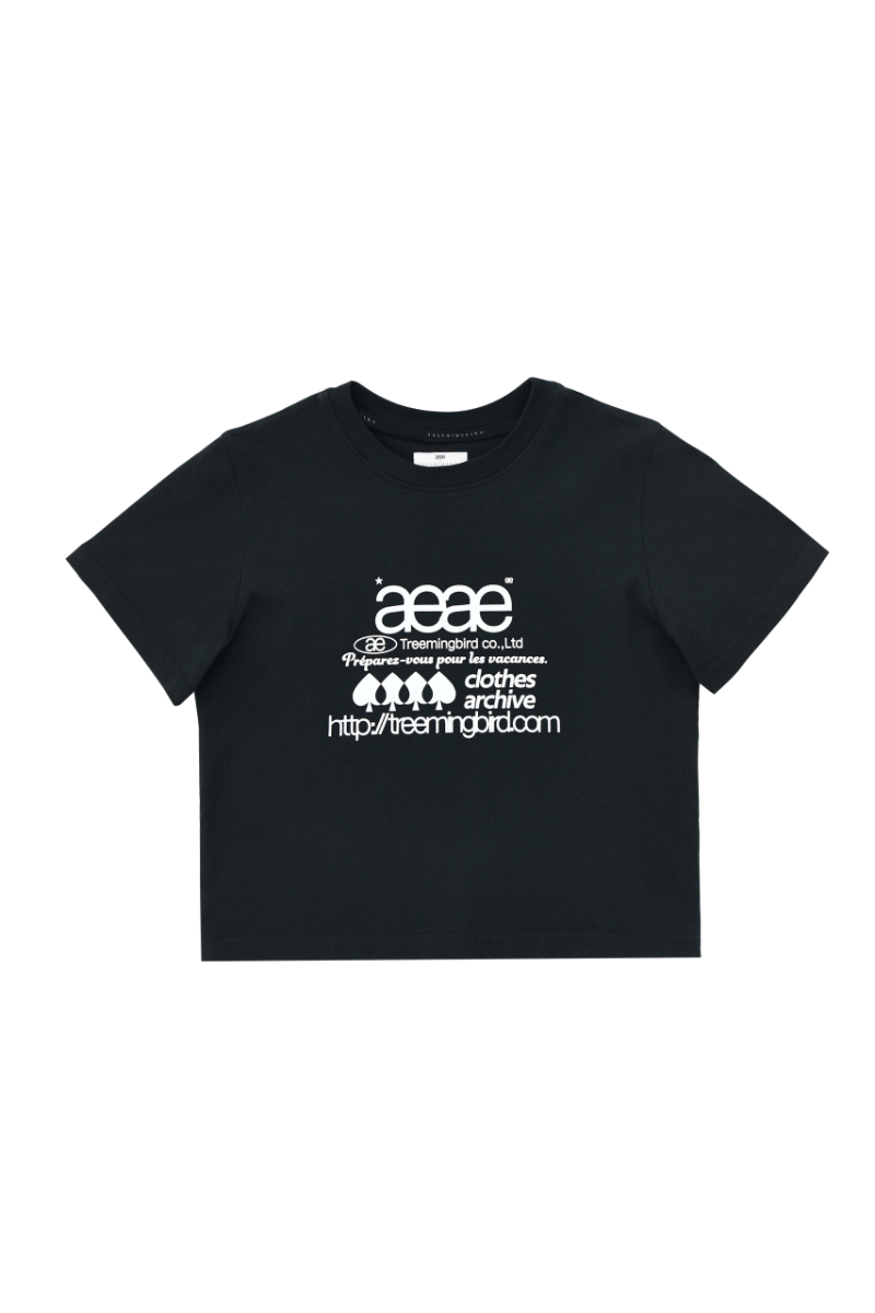 aeae x TREEMINGBIRD Web Logo Crop T-shirts [ Black ]