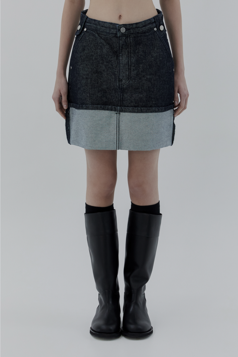 Roll-up Denim Mini Skirt [ Raw ]