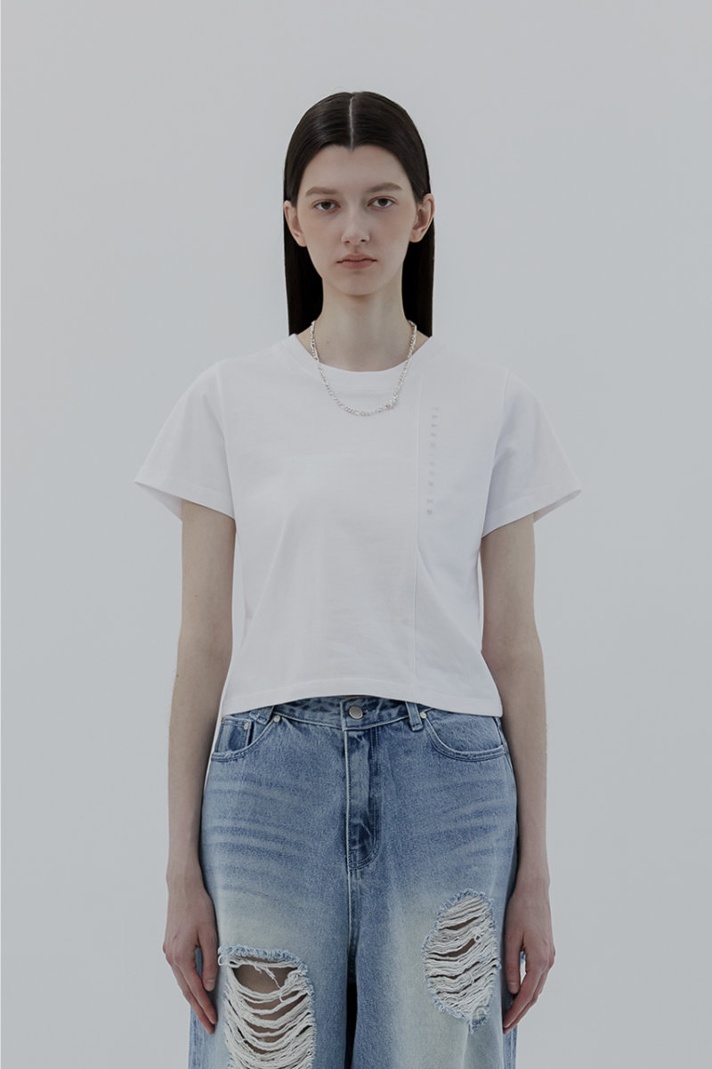 See-through Fabric Over Half T-shirts [ White ]