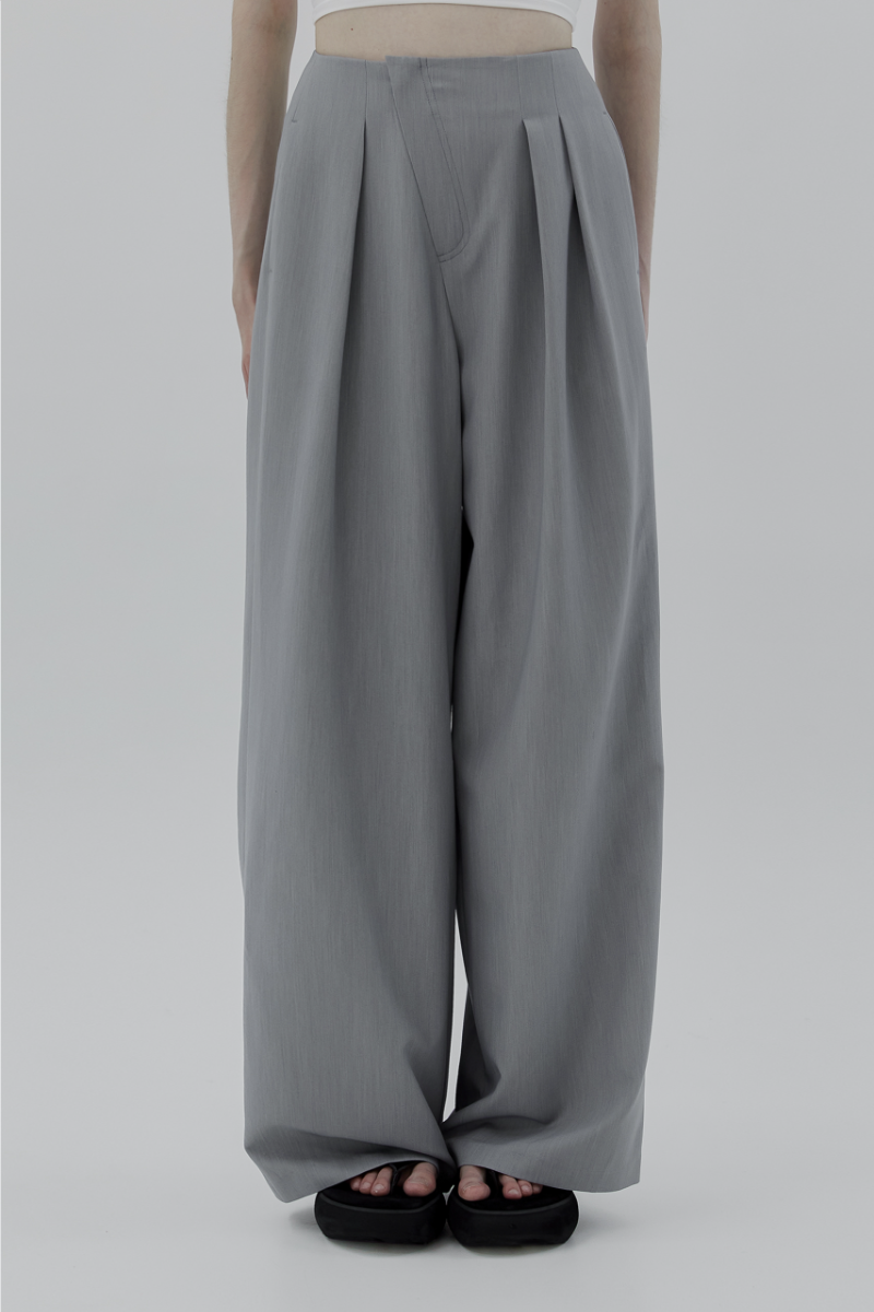 Oblique Fly Pintuck Trouser [ Light Blue Gray ]