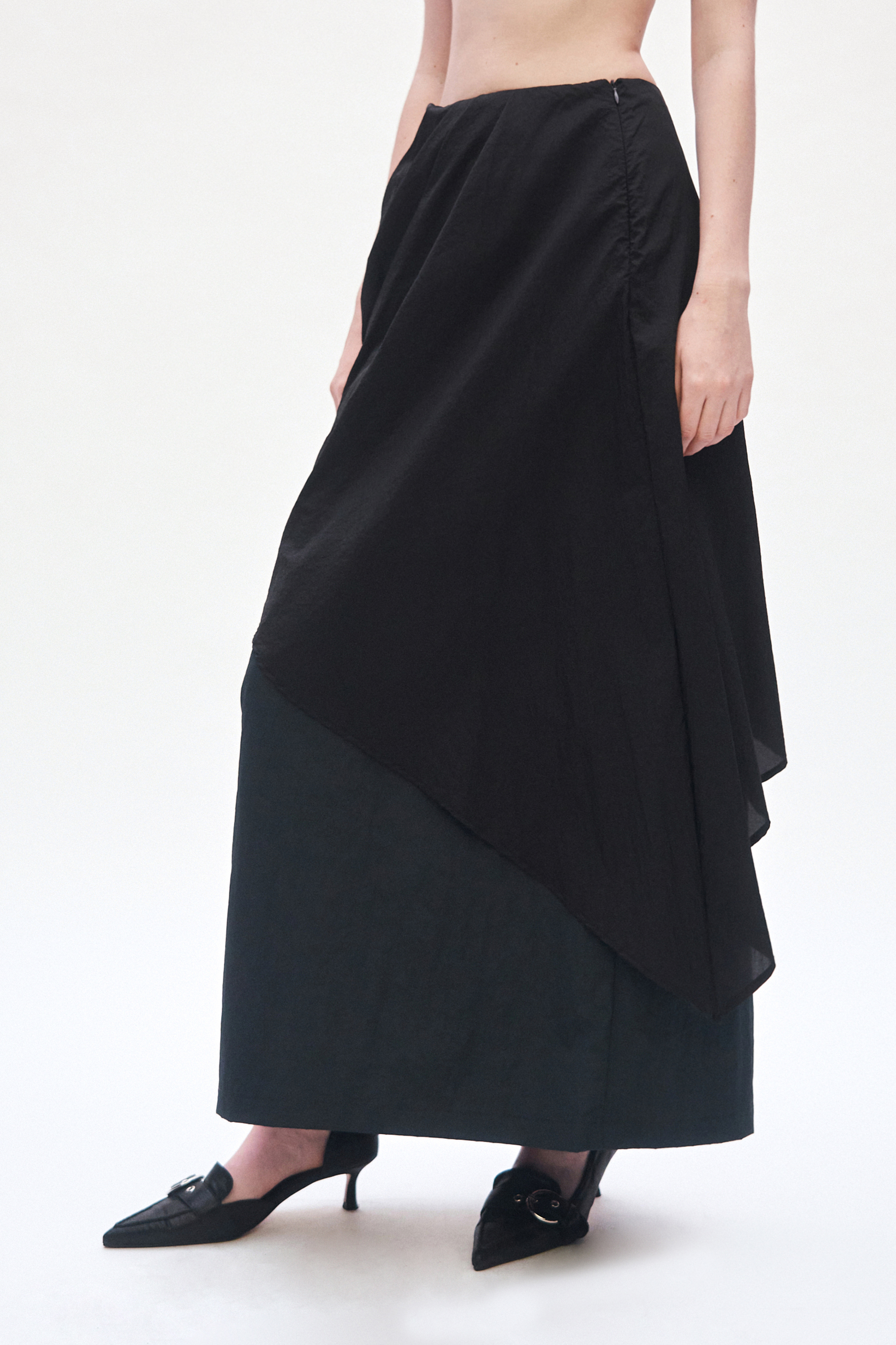 Layered Drape Skirt  [ Charcoal Navy ]