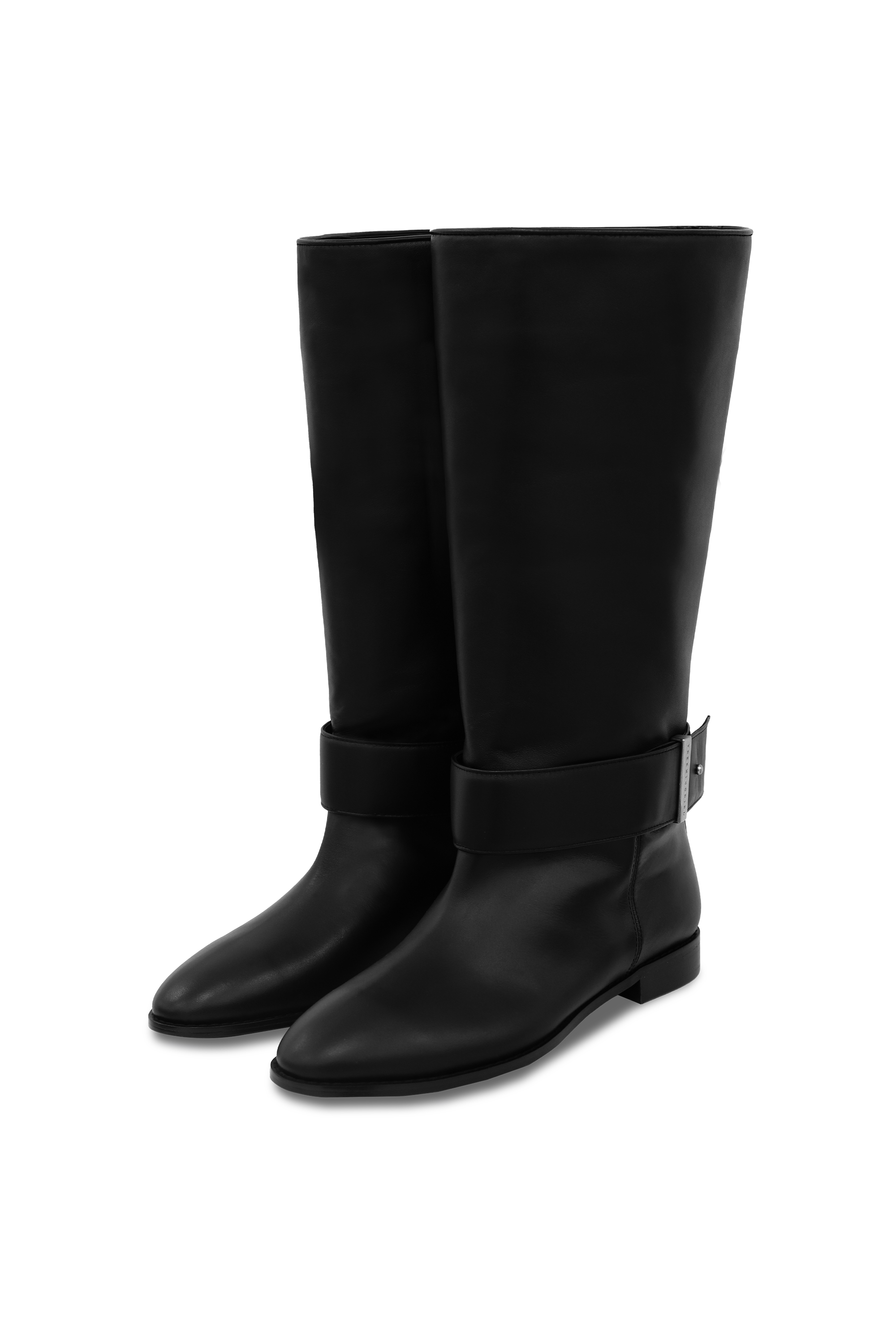 HANDMADE) Cowhide Belted Long Boots [ Black ]