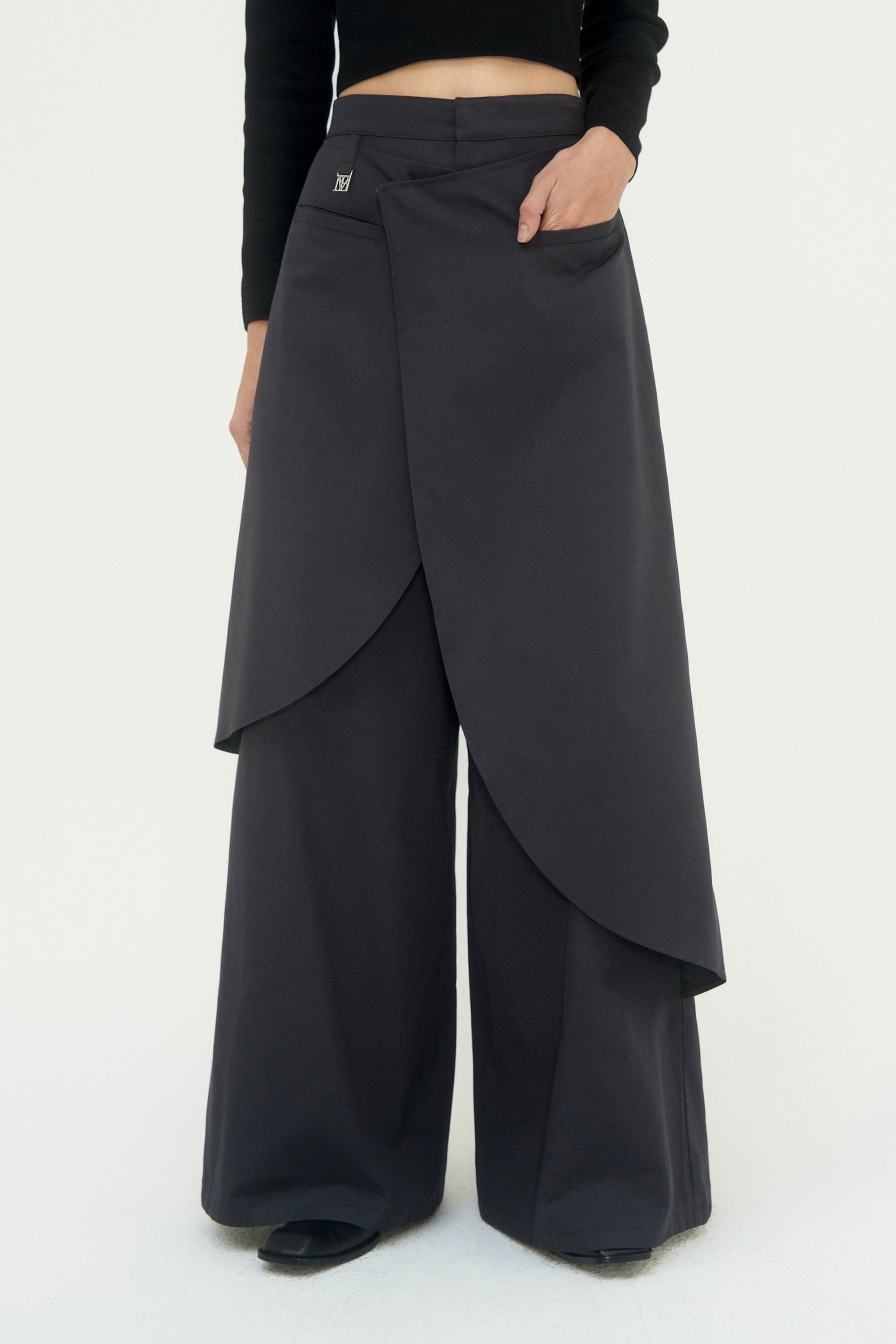 Wrap Double-layered Pants [ Charcoal ]