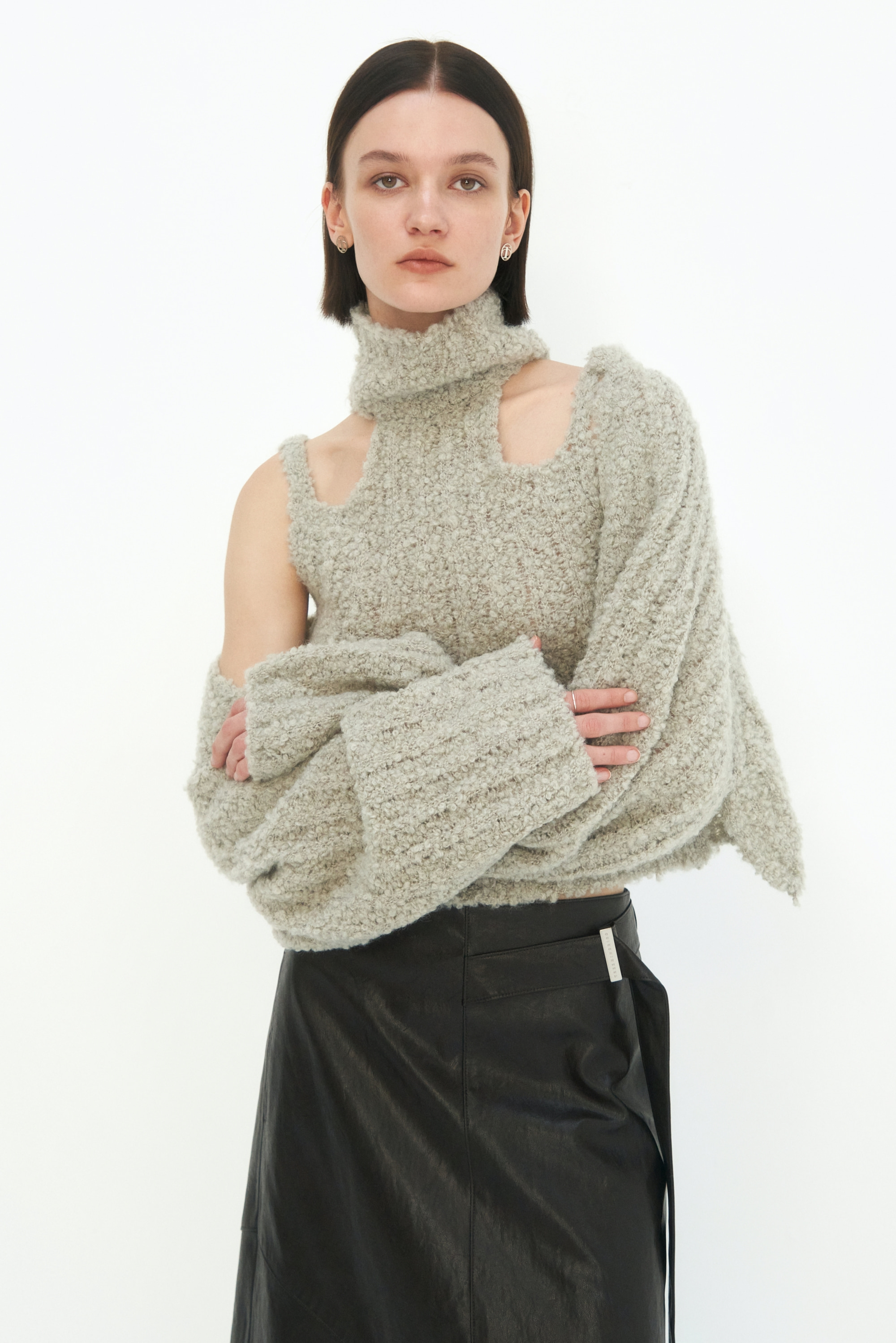 Shoulder Cutouts Knit Set-up Bolero&amp;Sleeveless [ Warm Gray ]
