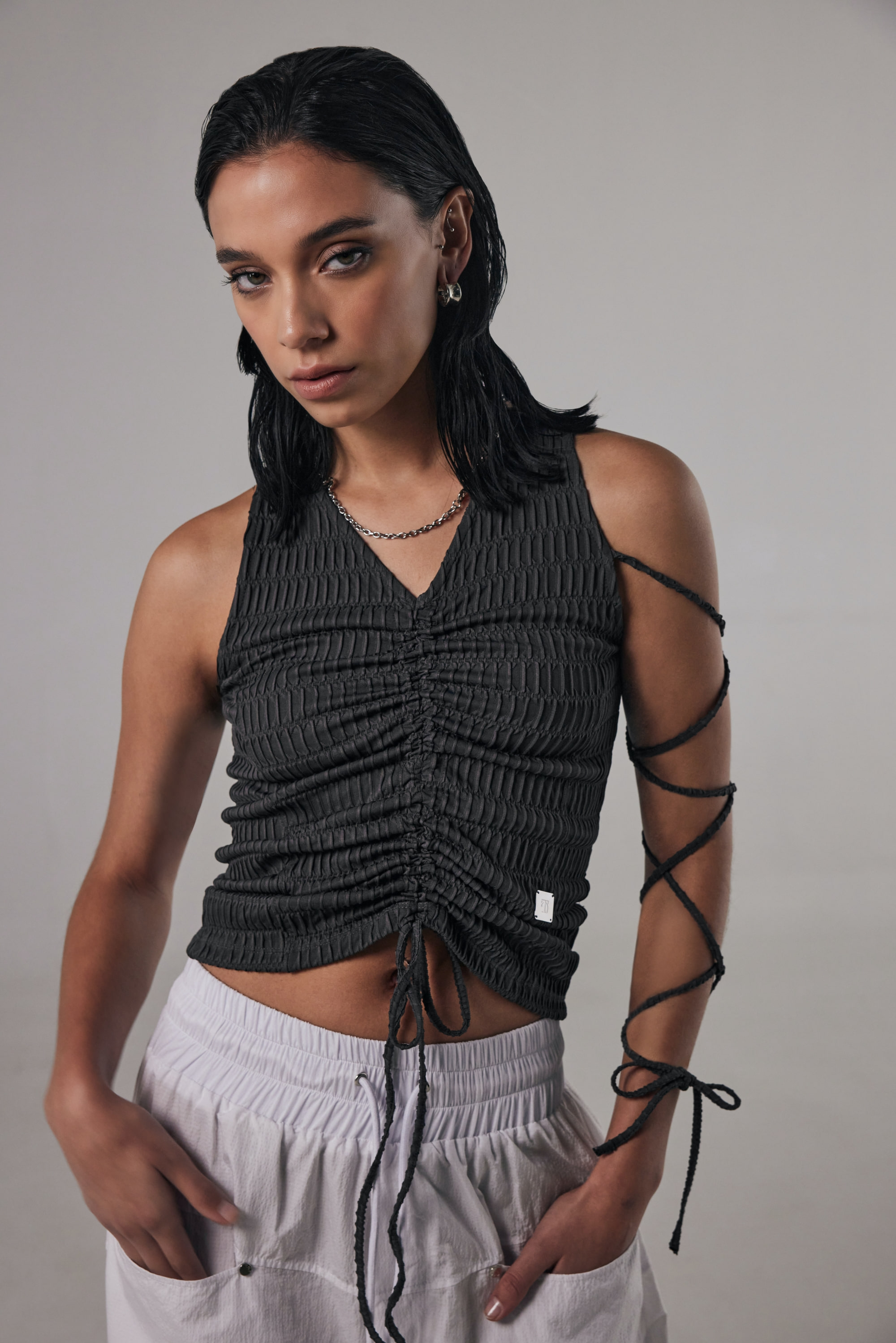 Tied Strap Sleeveless [ Charcoal ]